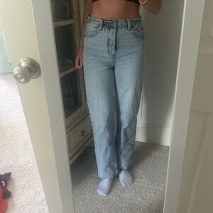 High rise light blue jeans